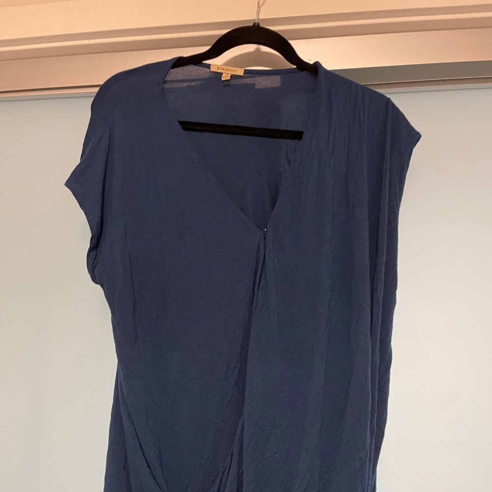 Anthropologie Bordeaux faux wrap cap sleeve shirt size L